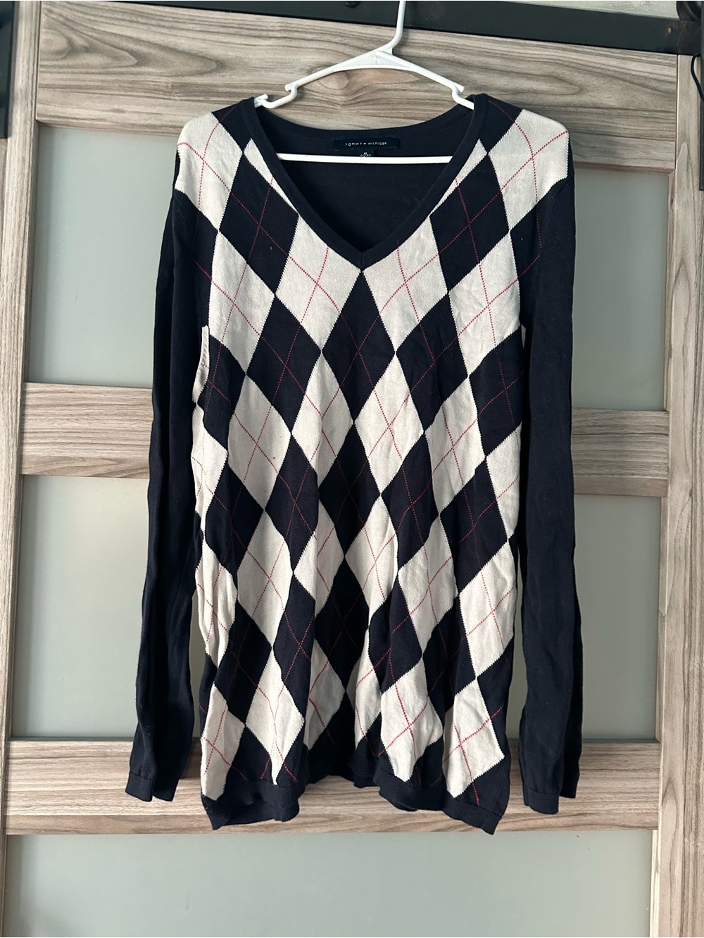 Tommy Hilfiger Navy, Cream & Red Argyle V-Neck Sweater